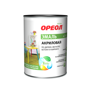 Эмаль акриловая "ОРЕОЛ" глянцевая белая (пластик) 0.9 кг