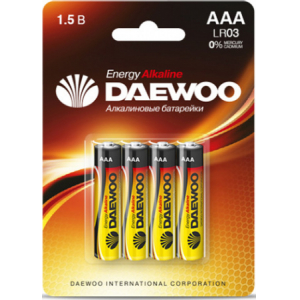 Батарейка AAA LR03 1,5V alkaline BL-4шт DAEWOO ENERGY, арт.4690601030399 (Россия)