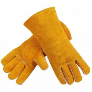 Перчатки кожаные(спилковые) жёлтые на подкладке, длина: 35 см, размер 14  КИТАЙ