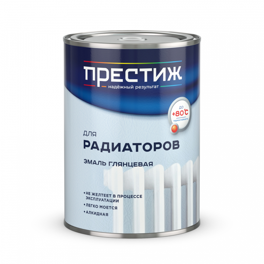 Эмаль АЛКИДНАЯ термостойкая "Престиж" для радиаторов белая м.ф. 0,9 кг РФ